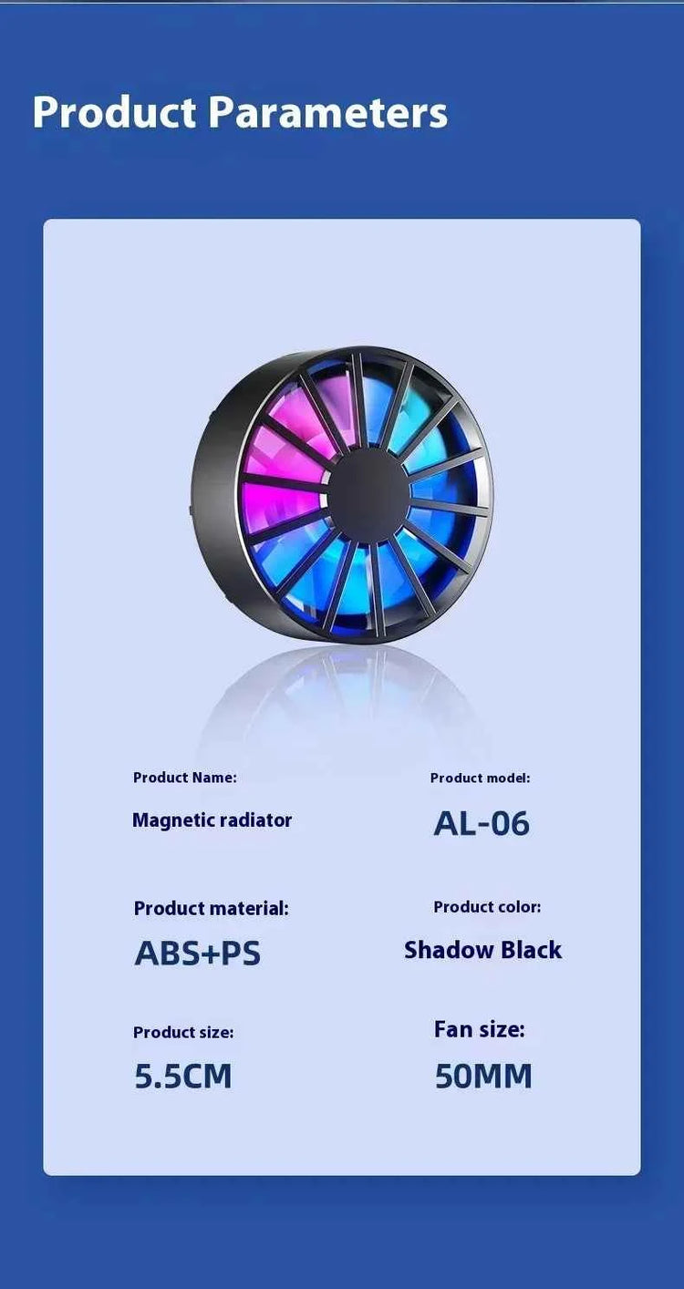 Phone Radiator Portable Magnetic Phone Cooler Low Noise Light Weight Fan with RGB Light Fast Cooling for Phone Tablet PUGB Game