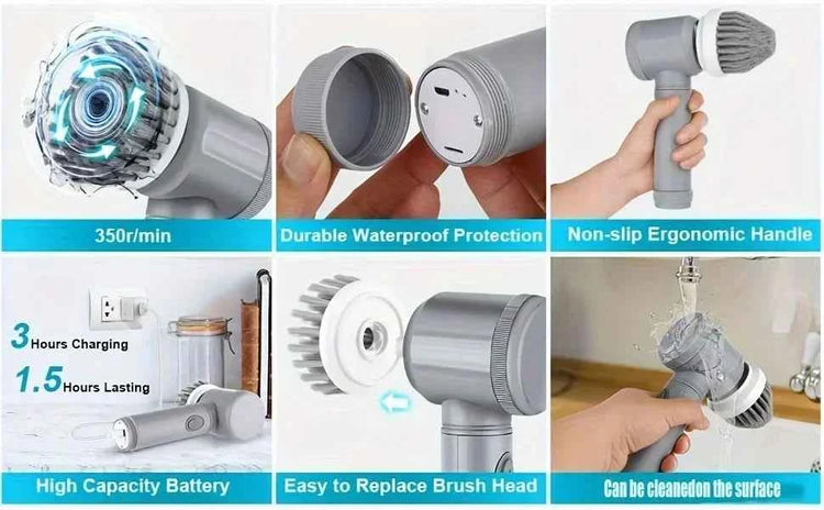 Electric Spin Scrubber, Bathroom Cordless Cleaning Brush Power Scrubber with 5 Replaceable Brush Heads, Electric Cleaning Brush