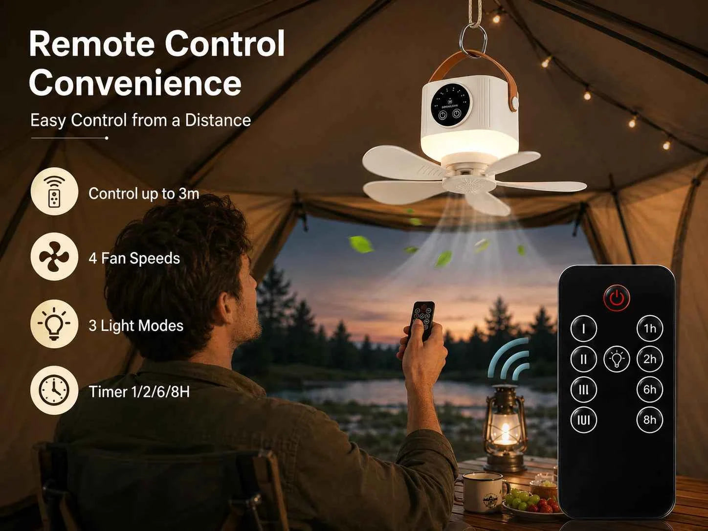 2026 New Portable Rechargeable Ceiling Fan Wireless USB Hanging Fan for Student Dorm Bed Outdoor Camping