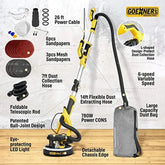 Electric Drywall Sander with Vacuum Dust Removal System full kit includes 780W motor, telescopic rod, dust collection hose, and sanding accessories.