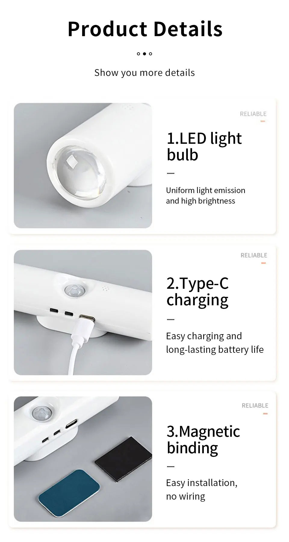 Magnetic Rechargeable Led Night Light RGB Sunset Lamp Wireless Wall Lamp with Motion Sensor for Stair Cabinet Hallway Room Decor