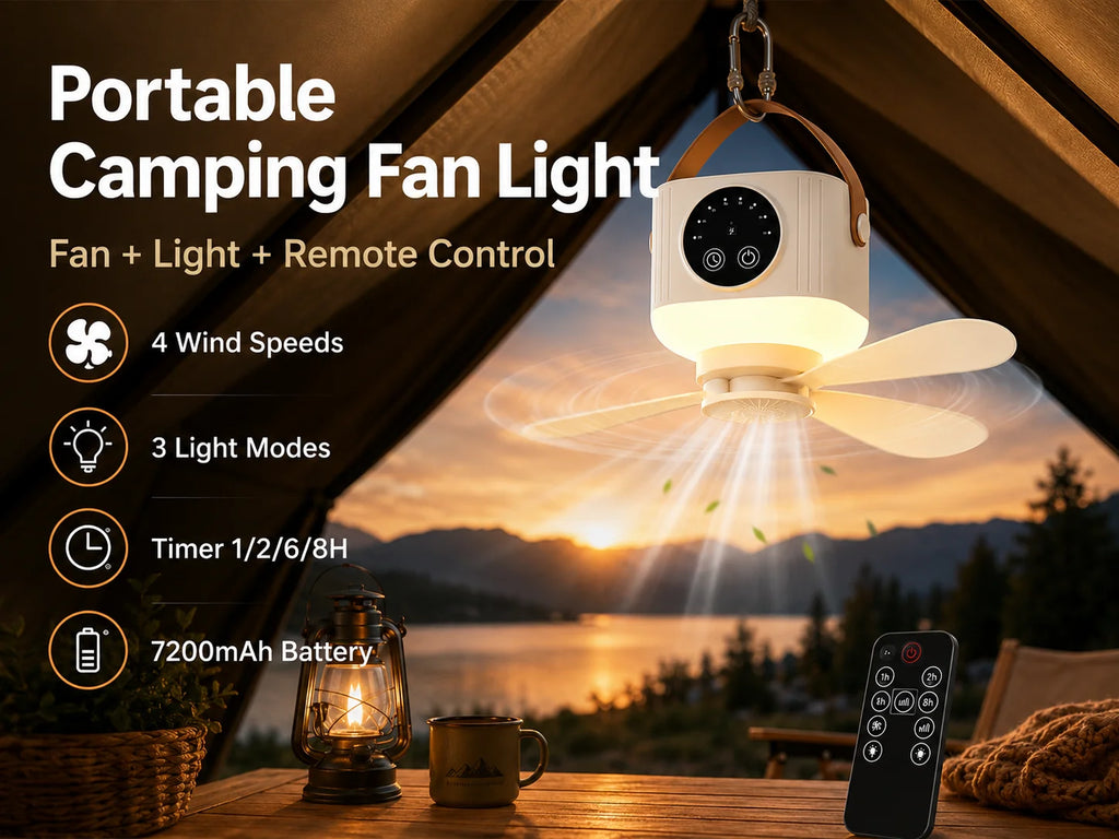 2026 New Portable Rechargeable Ceiling Fan Wireless USB Hanging Fan for Student Dorm Bed Outdoor Camping