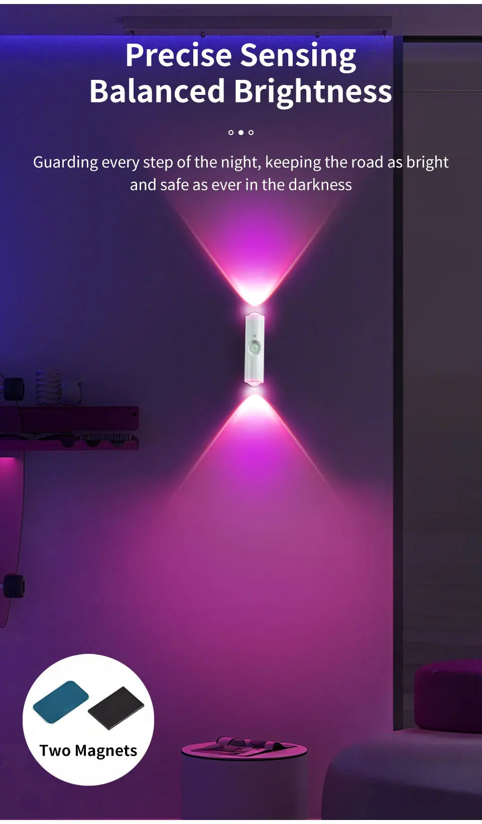 Magnetic Rechargeable Led Night Light RGB Sunset Lamp Wireless Wall Lamp with Motion Sensor for Stair Cabinet Hallway Room Decor
