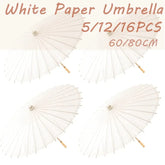 Set of paper umbrella party favors displayed on a white background