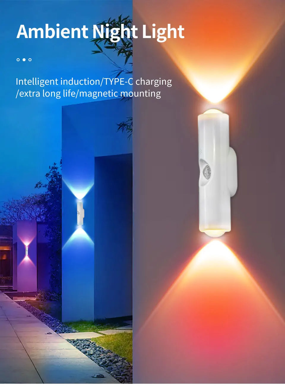 Magnetic Rechargeable Led Night Light RGB Sunset Lamp Wireless Wall Lamp with Motion Sensor for Stair Cabinet Hallway Room Decor
