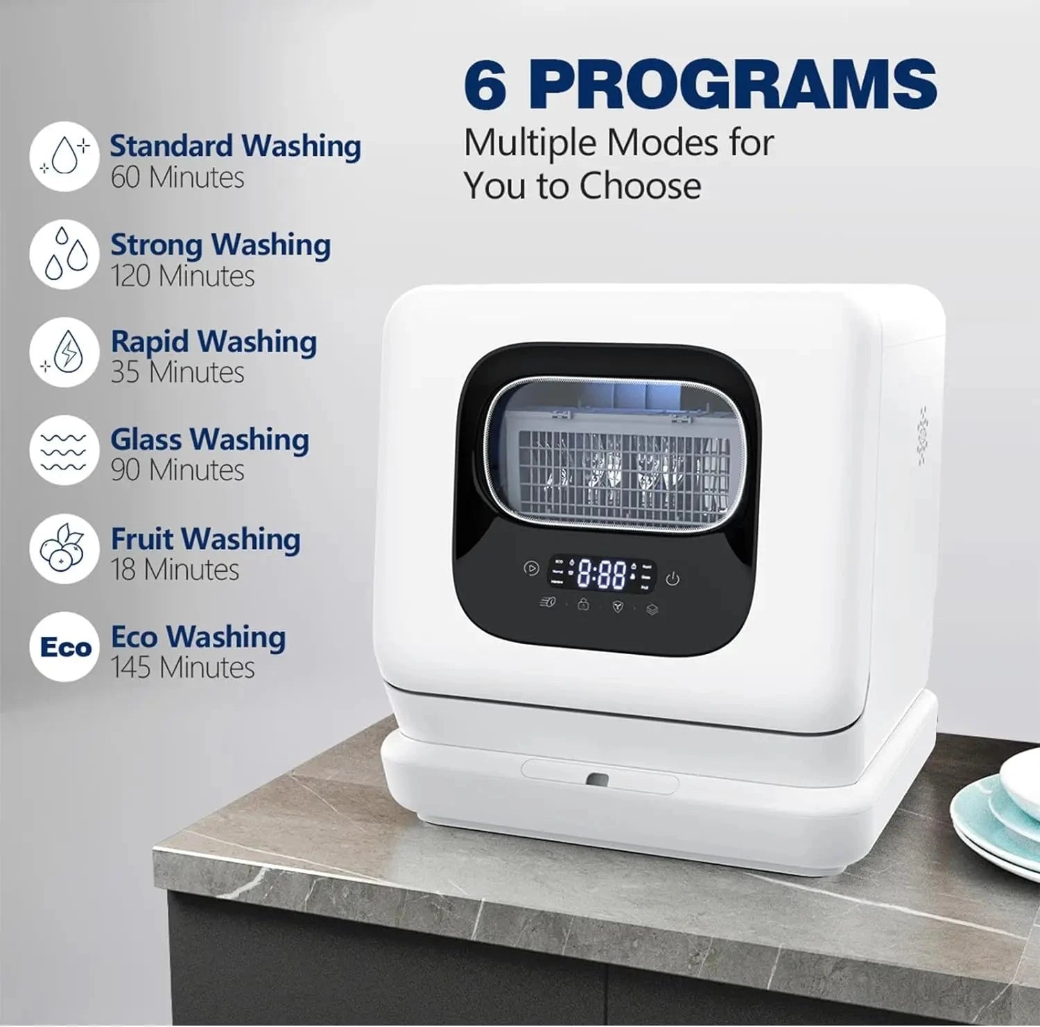 Compact dishwasher with energy-efficient design and water-saving tank system