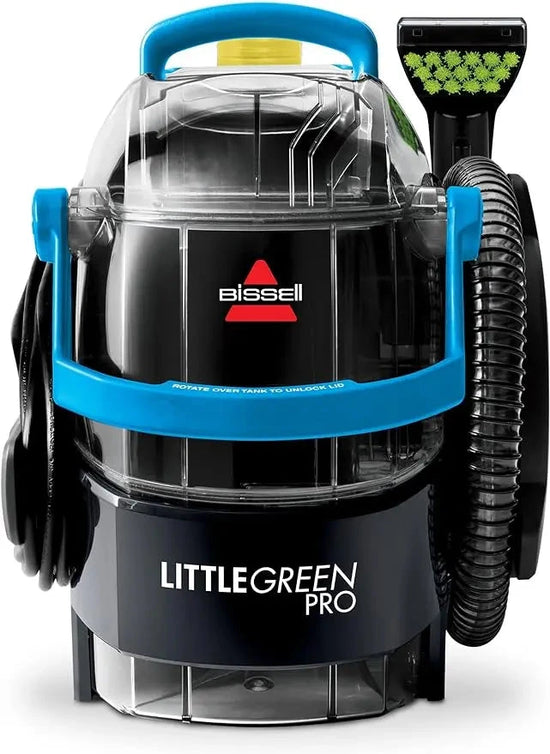 Close-up of Green Pro Cleaner’s water tank and spray nozzle on white background
