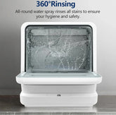 Front-facing image of the dishwasher showing minimal design and tank lid