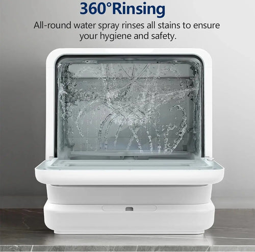 Front-facing image of the dishwasher showing minimal design and tank lid