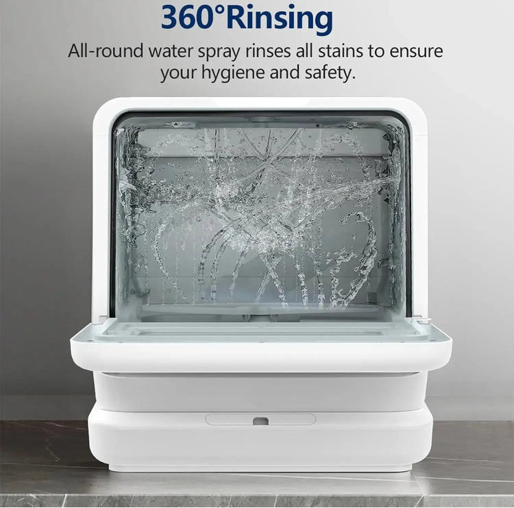 Front-facing image of the dishwasher showing minimal design and tank lid