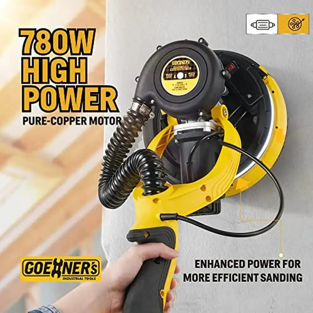 Electric Drywall Sander with Vacuum Dust Removal System features a 780W pure-copper motor for enhanced sanding power and performance.