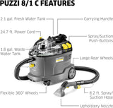 Heavy-duty carpet extractor with ergonomic handle and caster wheels