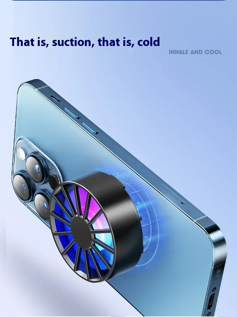 Phone Radiator Portable Magnetic Phone Cooler Low Noise Light Weight Fan with RGB Light Fast Cooling for Phone Tablet PUGB Game