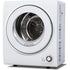 Front load electric dryer on plain white background with door closed